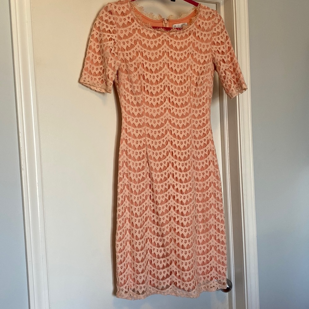 Pink lace midi short sleeved dress from De collection size XS